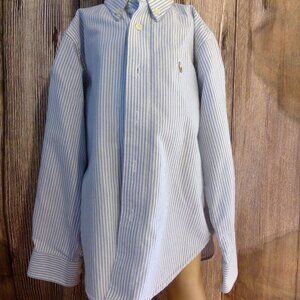 Ralph Lauren Blue and White Stripe Button-Up Long Sleeve Shirt Set (size 7 & 5)